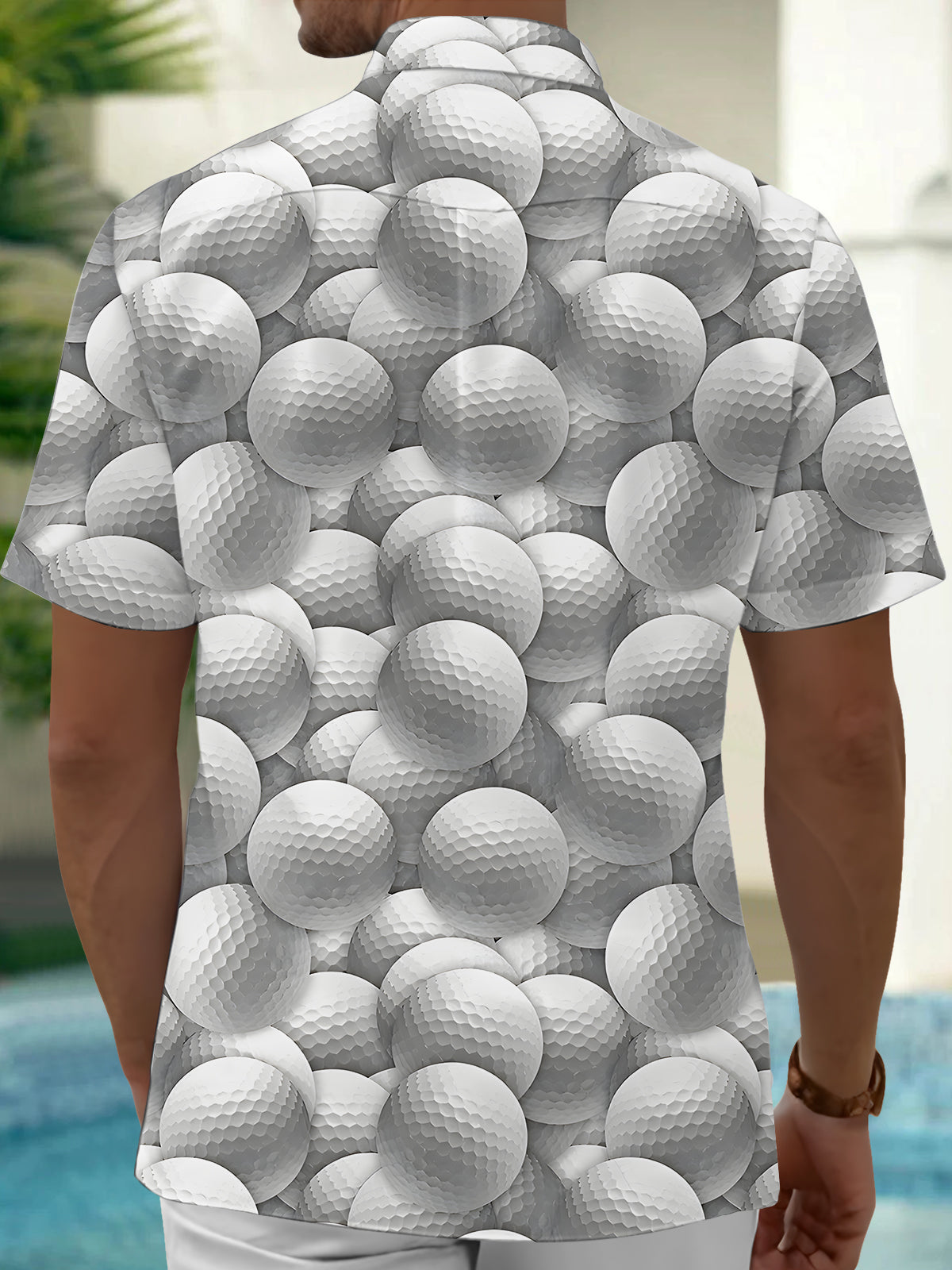 Adaychic Men's Graphic 3D Golf Ball Pattern Print Short Sleeve Button Down Shirt with Chest Pocket
