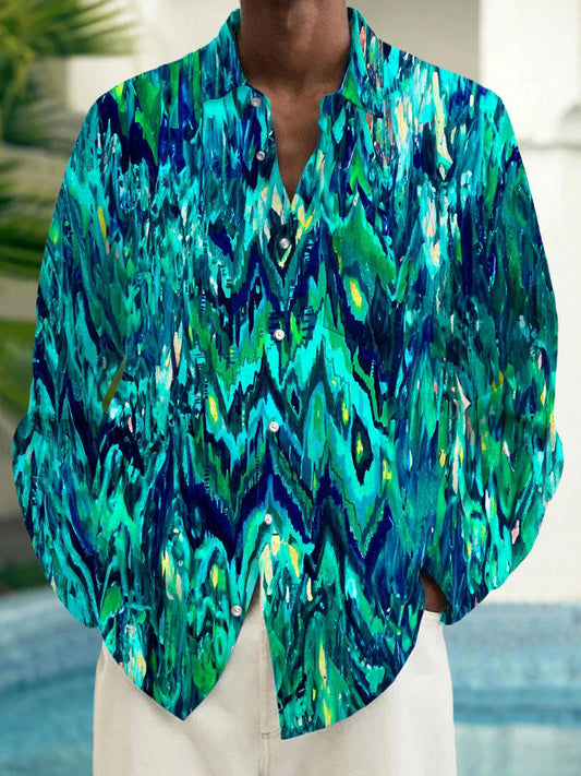 Men's Abstract Print Long Sleeve Pocket Shirt Front View