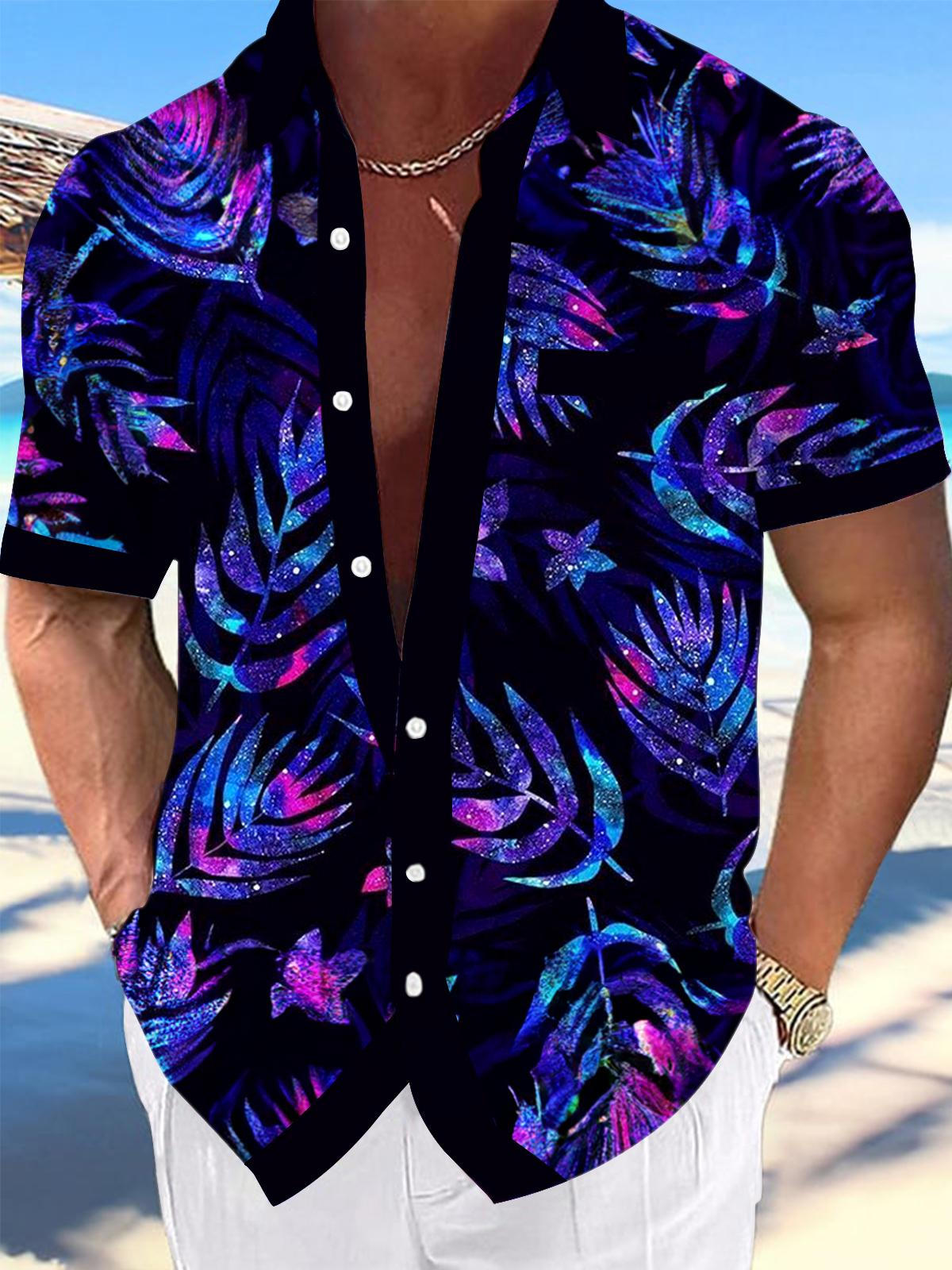 Adaychic Men's Graphic Floral Tropical Leaf Print Short Sleeve Button Down Shirt with Chest Pocket