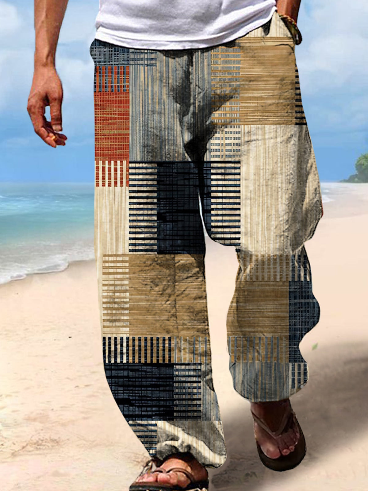 Men's casual elastic waist pants front view