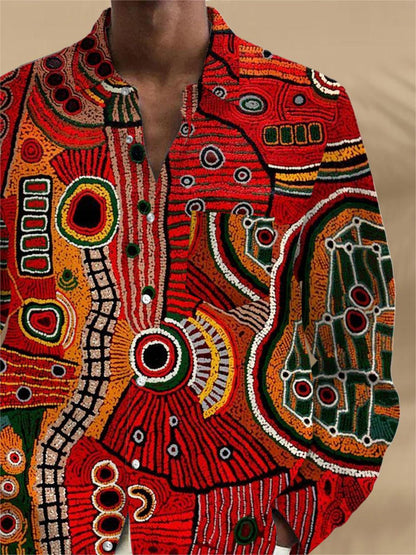 Men's abstract print long sleeve shirt back view with pocket