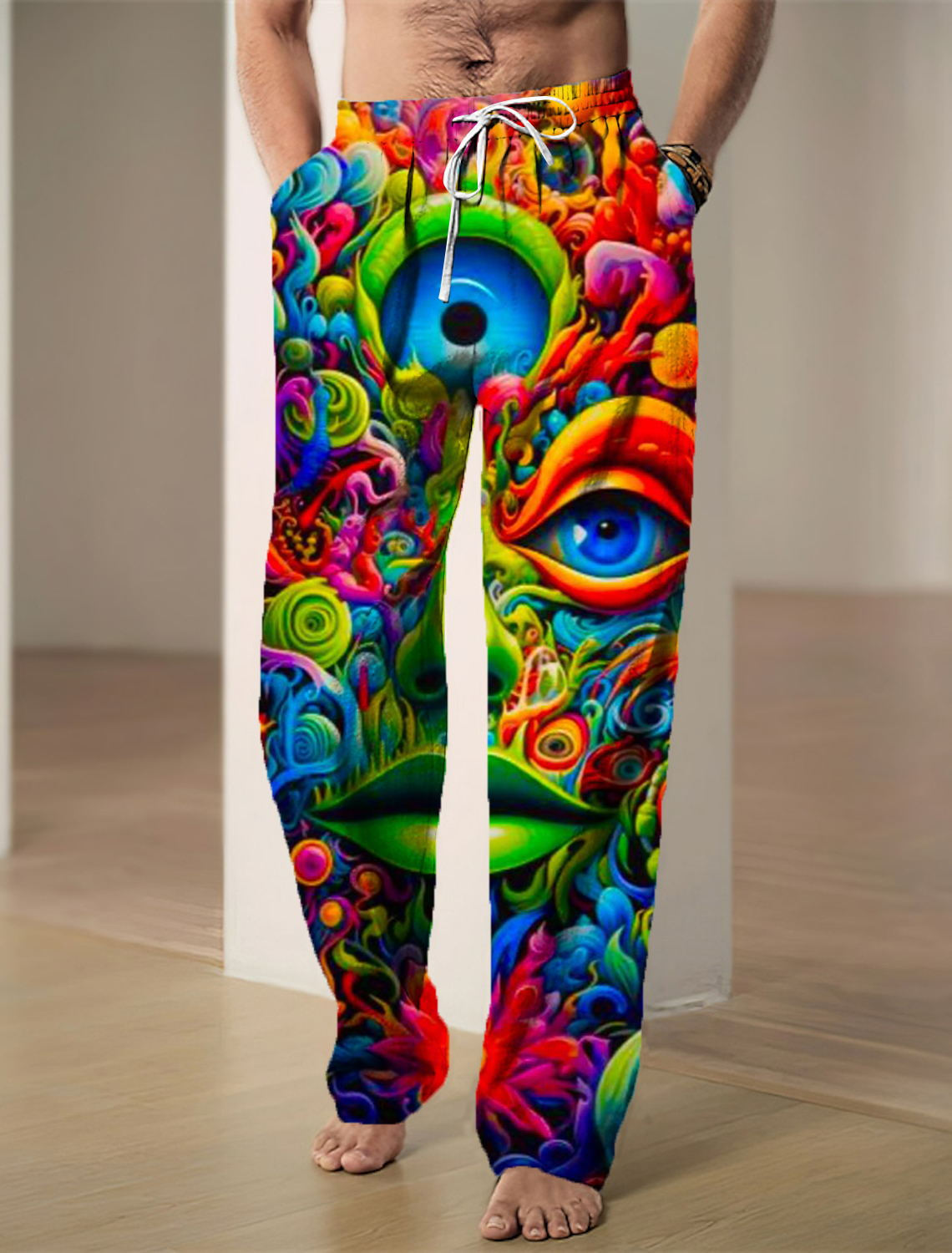 Men's casual abstract print pants front view