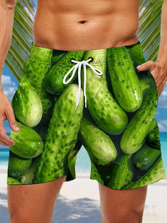 Adaychic Men's Cucumber Vegetable Print Shorts with Pockets