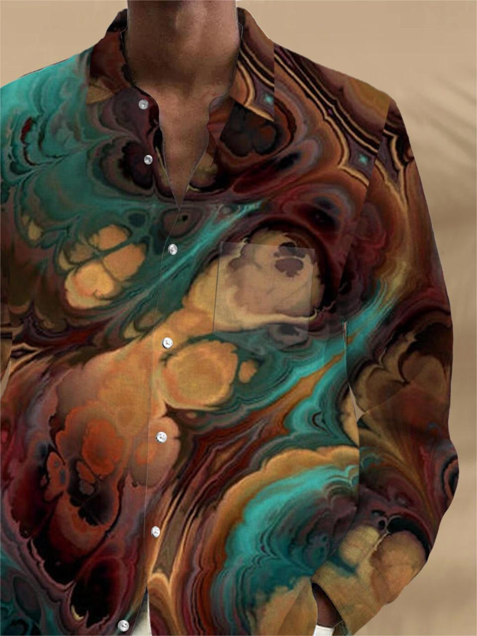 Men's long sleeve abstract print shirt back view