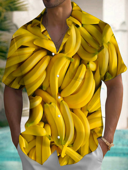 Adaychic Men's Graphic Banana Fruit Print Short Sleeve Button Down Shirt with Chest Pocket