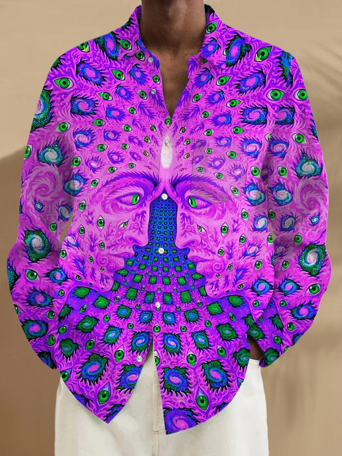 men's abstract eyes face print long sleeve shirt front view