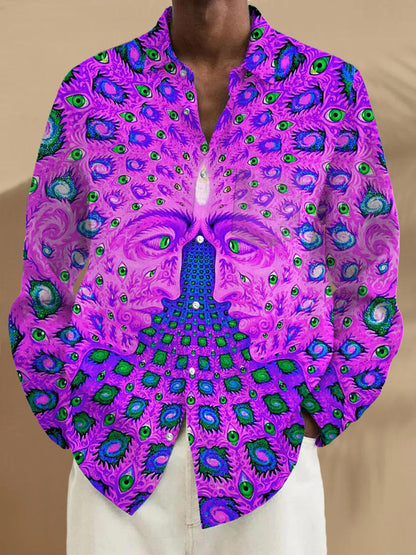 men's abstract eyes face print long sleeve shirt front view