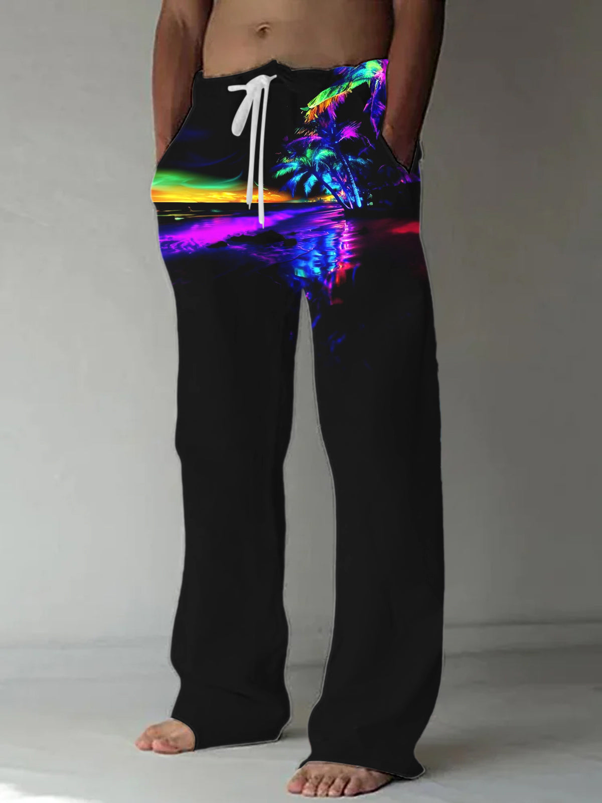 men's Hawaiian casual pants front view tropical beach vacation