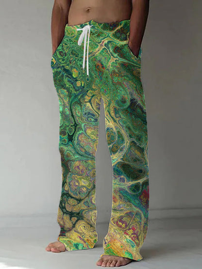 Men Abstract Print Casual Elastic Waist Pants Front View