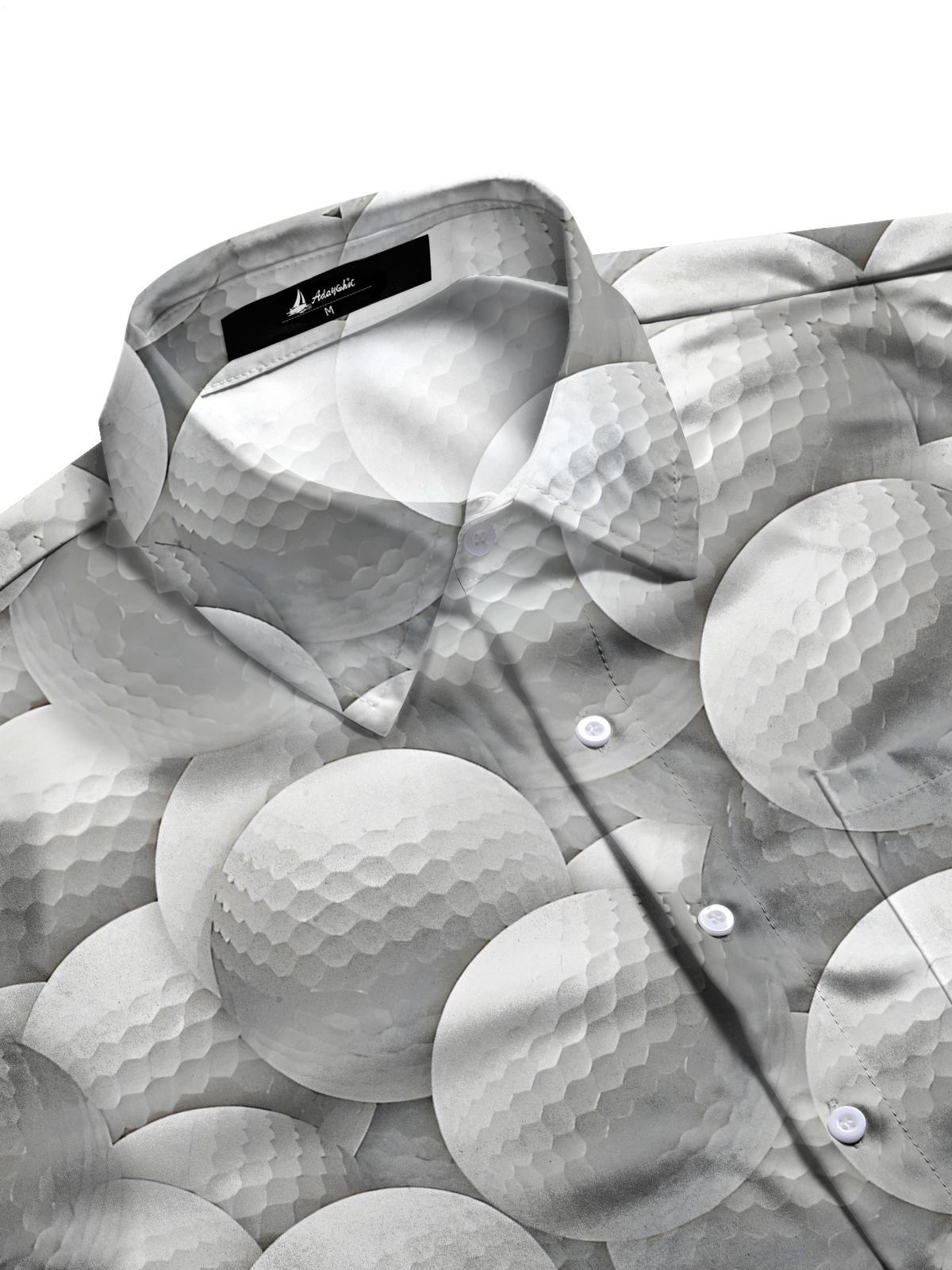 Adaychic Men's Graphic 3D Golf Ball Pattern Print Short Sleeve Button Down Shirt with Chest Pocket