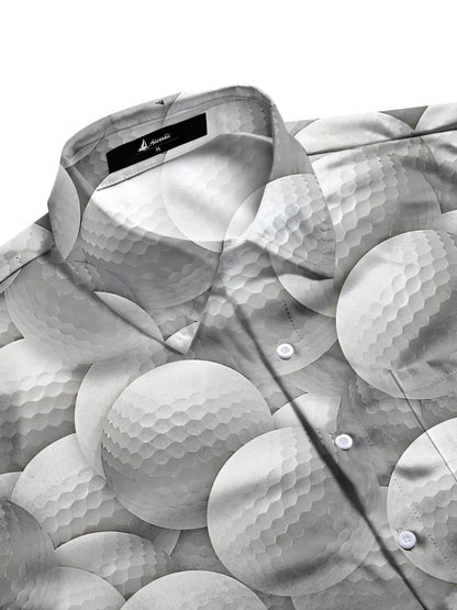 Adaychic Men's Graphic 3D Golf Ball Pattern Print Short Sleeve Button Down Shirt with Chest Pocket