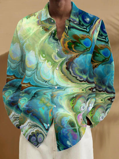 Men's abstract print long sleeve shirt with pocket front view