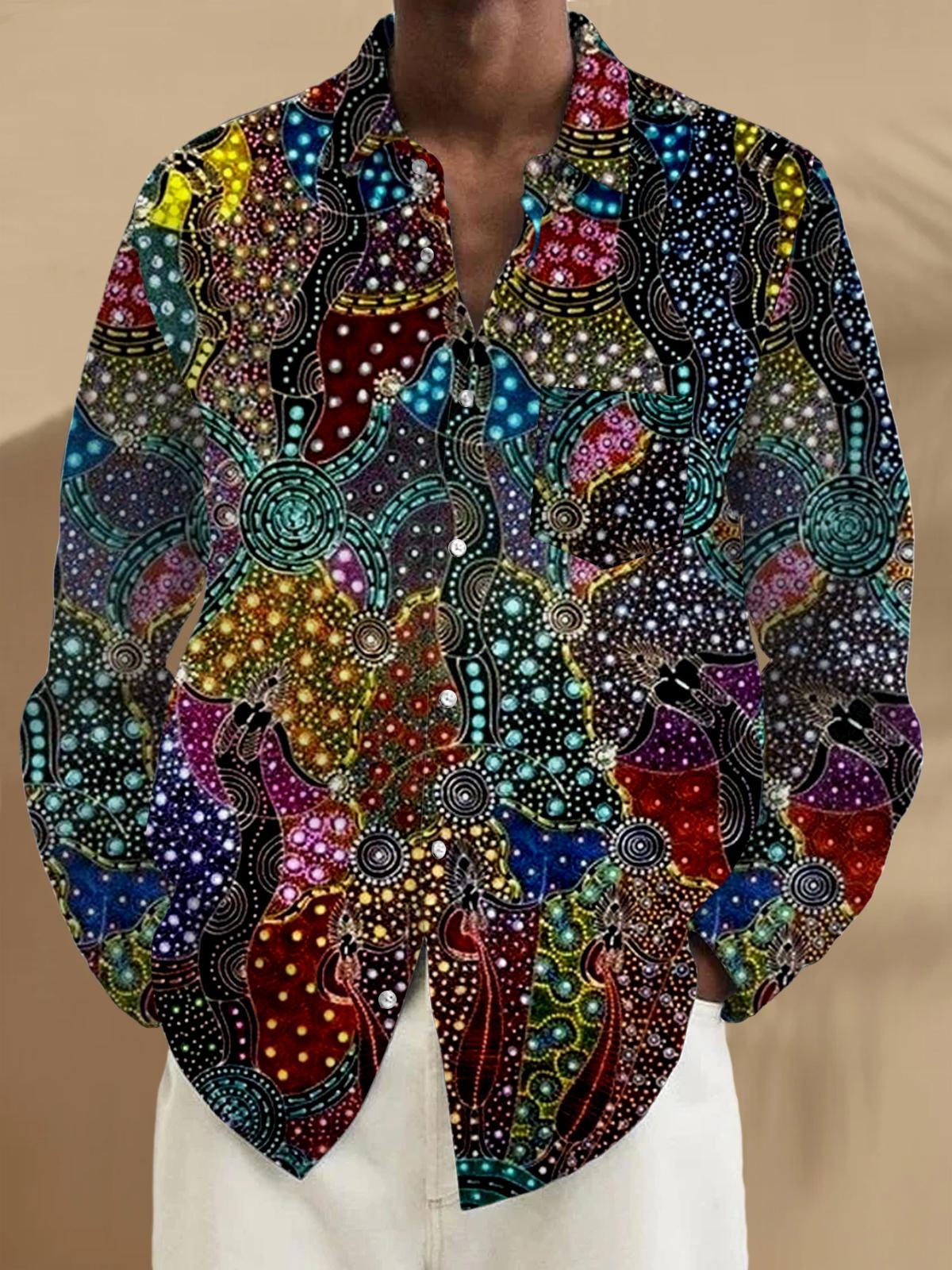 Men's Long Sleeve Abstract Print Shirt Front View