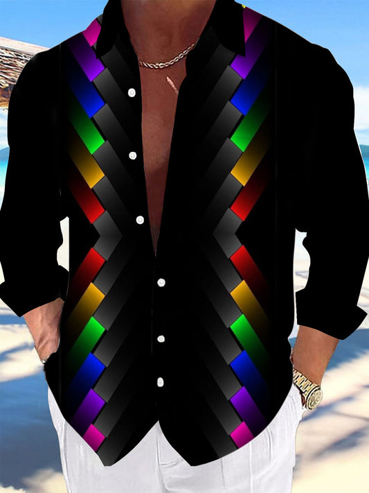 men's colorful geometric print shirt front view