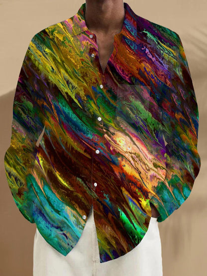 Men's long sleeve abstract print shirt front view