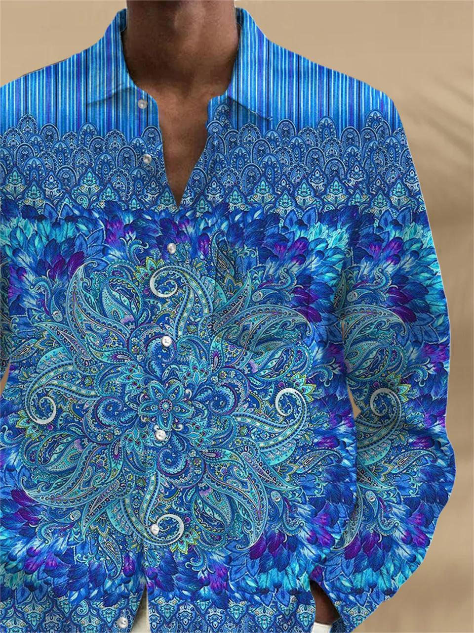 men's long sleeve flower print shirt back view