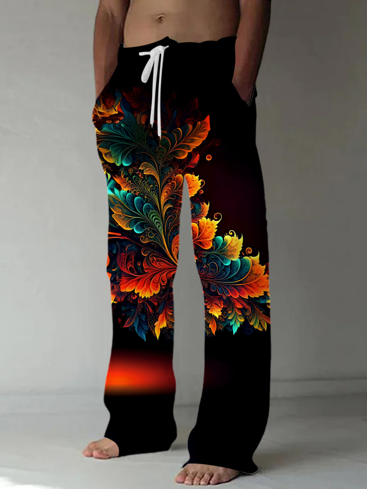 Men's floral casual pants front view