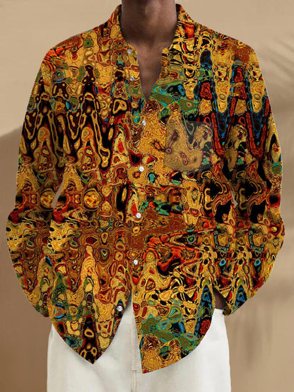 men's abstract print long sleeve shirt front view