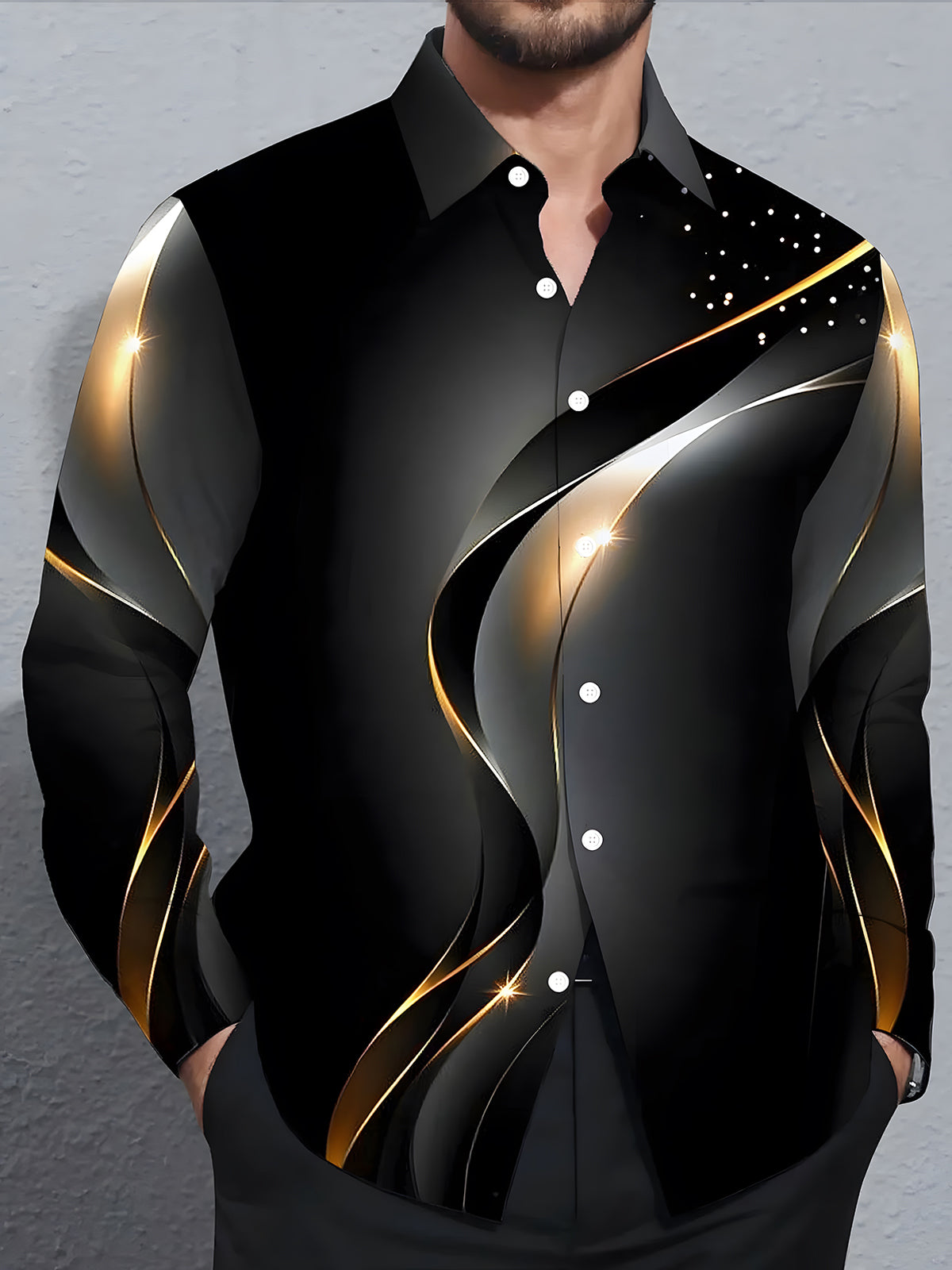 Men abstract print long sleeve shirt front view