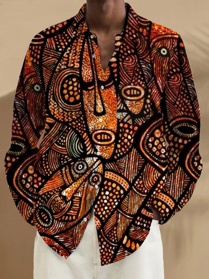 Men's abstract face print long sleeve shirt front view