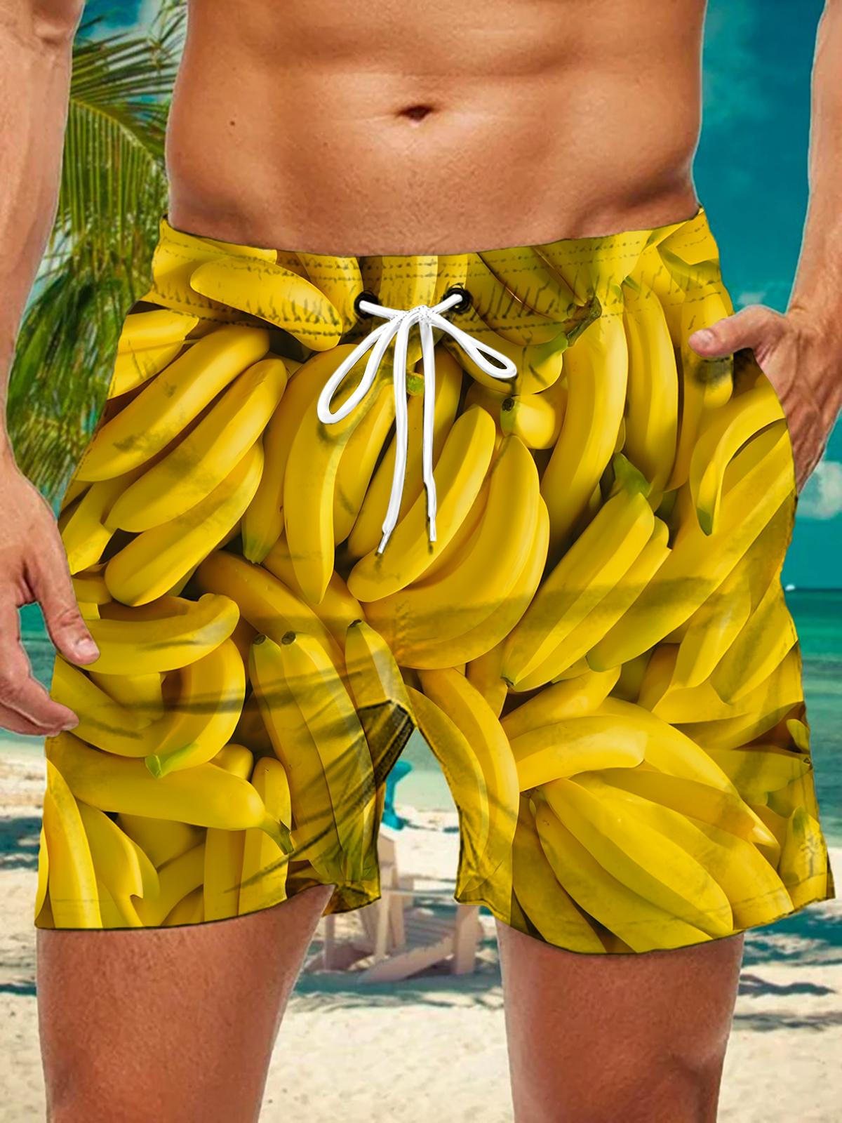 Adaychic Men's Banana Fruit Pattern Print Shorts with Pockets