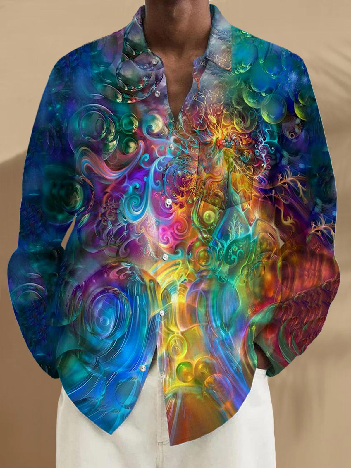 Men's long sleeve abstract print shirt with pocket front view