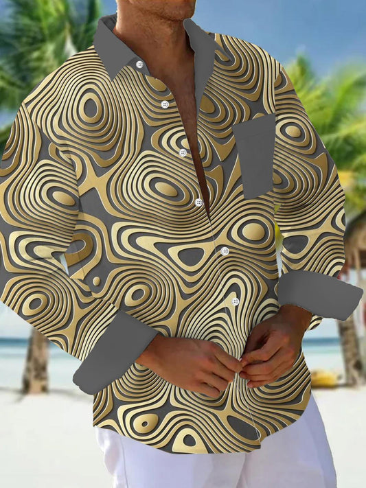 Men's abstract geometric print long sleeve shirt front view