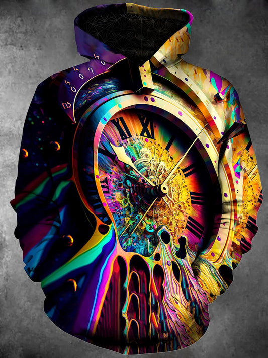 Adaychic Men's Psychedelic Melting Clock Print Long Sleeve Hoodie