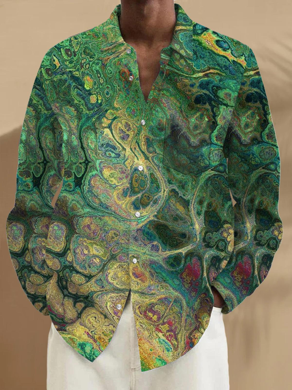 Men's abstract print long sleeve shirt with pocket front view