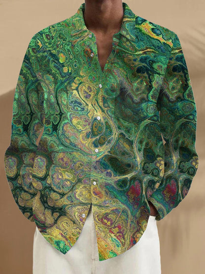 Men's abstract print long sleeve shirt with pocket front view