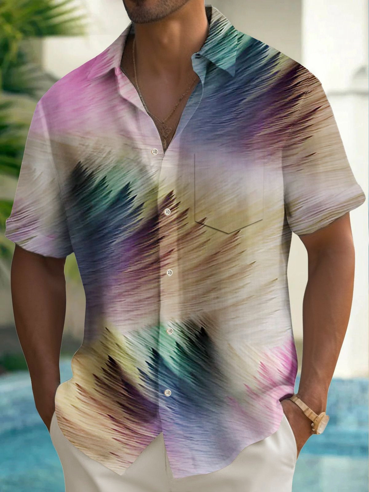 men's geometric print shirt back view