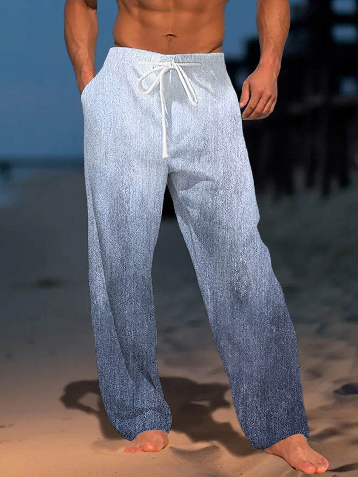 Men's Hawaiian retro print casual pants front view for tropical beach vacation