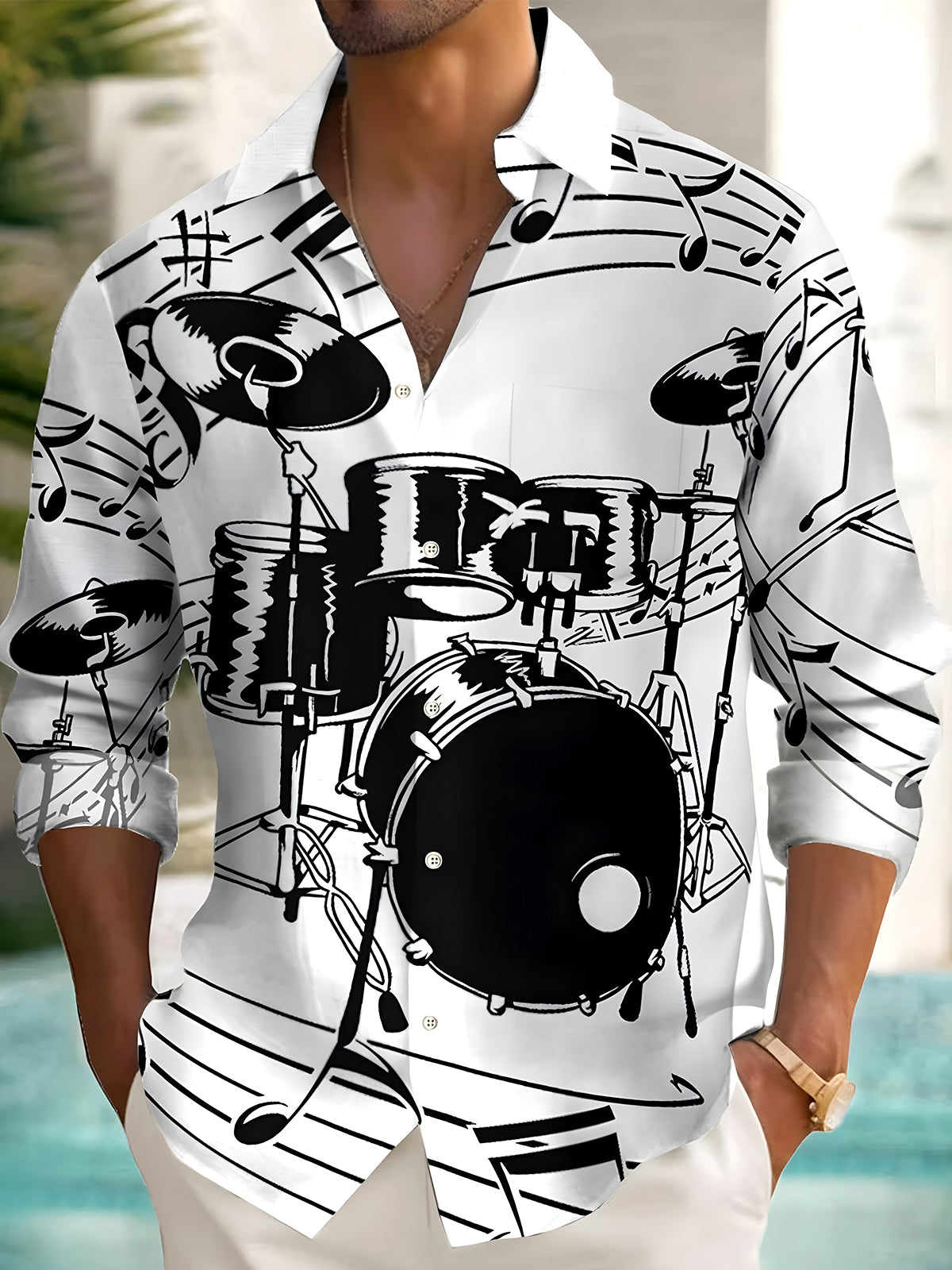 men's music print shirt front view