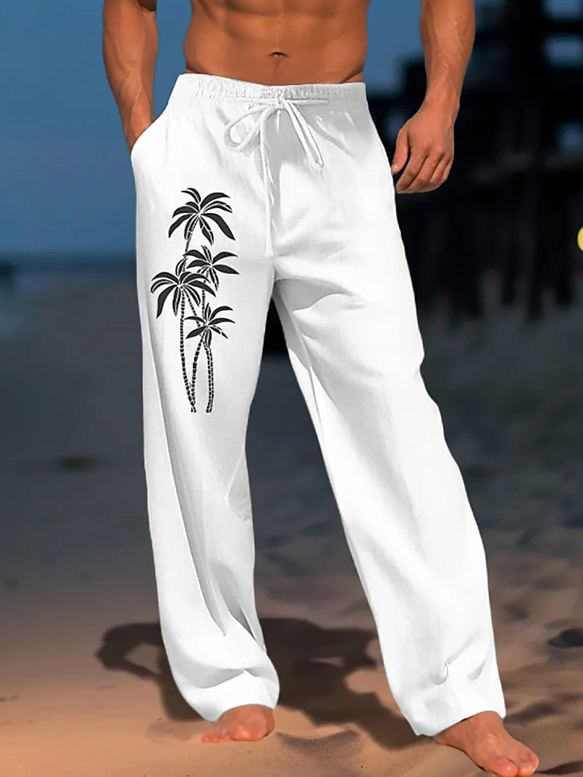 men's Hawaiian casual pants front view tropical beach vacation