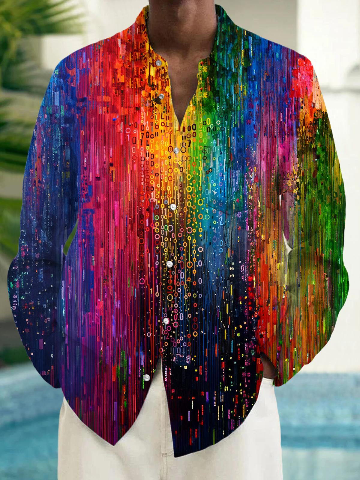 Men's tie dye long sleeve pocket shirt front view
