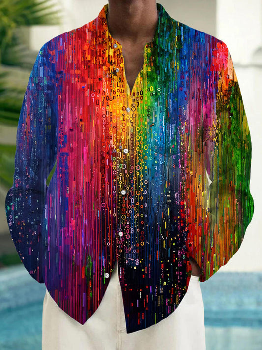 Men's tie dye long sleeve pocket shirt front view