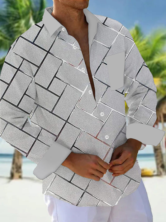 men's geometric print shirt front view