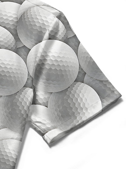 Adaychic Men's Graphic 3D Golf Ball Pattern Print Short Sleeve Button Down Shirt with Chest Pocket