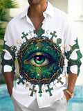 Adaychic Men's Long Sleeve Shirt - All-seeing Eye With Thorn Crown And Crosses Print with Chest Pocket