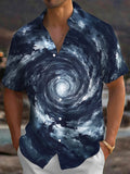 Adaychic Men's Printed Deep Sea Vortex Water Swirl Print Short Sleeve Shirt with Chest Pocket