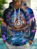 Adaychic Men's Steampunk Clockwork Sailing Boat Print Long Sleeve Hoodie
