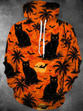 Adaychic Men's Halloween Black Cats And Palm Trees Print Long Sleeve Hoodie