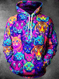 Adaychic Men's Graphic Colorful Cat And Tiger Faces Print Long Sleeve Hoodie