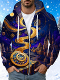 Adaychic Men's Astrolabe And Ancient City Print Long Sleeve Zip-Up Hoodie