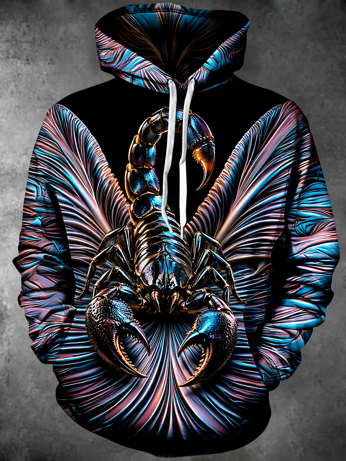 Adaychic Men's Long Sleeve Hoodie - Metallic Scorpion With Iridescent Background Print