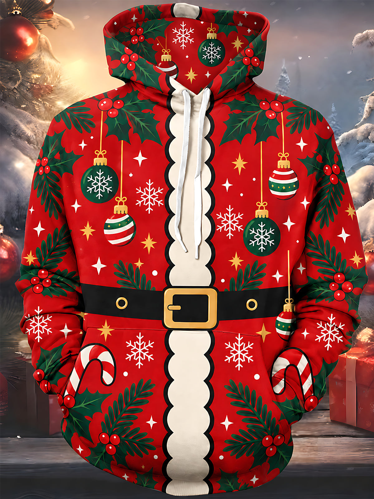 Adaychic Men's Printed Christmas Pattern Long Sleeve Hoodie