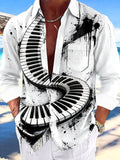Adaychic Men's Spiral Piano Keys With Ink Splatter Print Long Sleeve Shirt with Chest Pocket