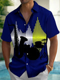 Adaychic Men's Jazz Instruments And Sound Wave Print Short Sleeve Shirt with Chest Pocket