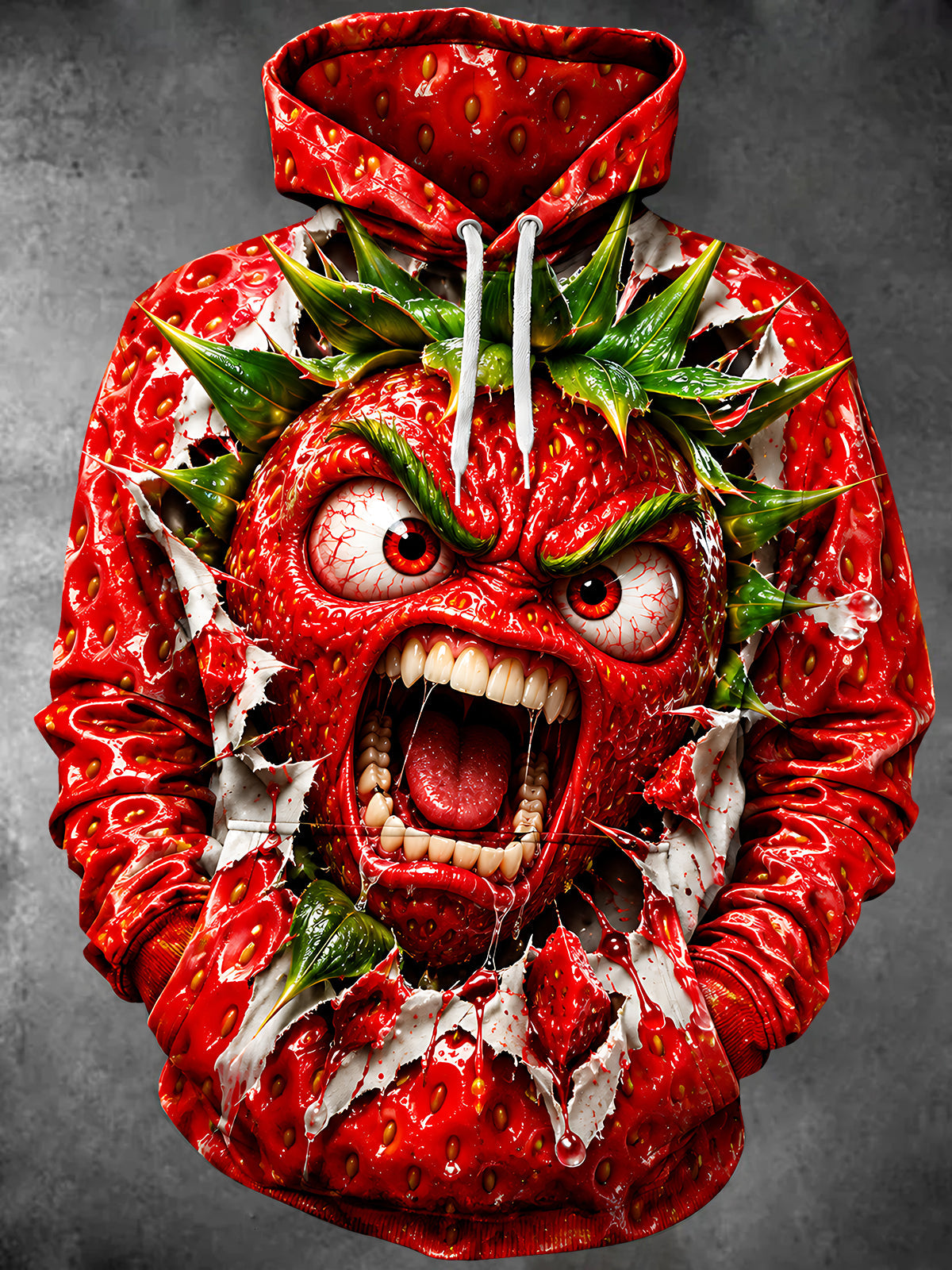 Adaychic Men's Graphic Angry Monster Strawberry Print Long Sleeve Hoodie