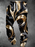 Adaychic Men's Patterned Abstract Swirling Metallic Liquid Print Pants